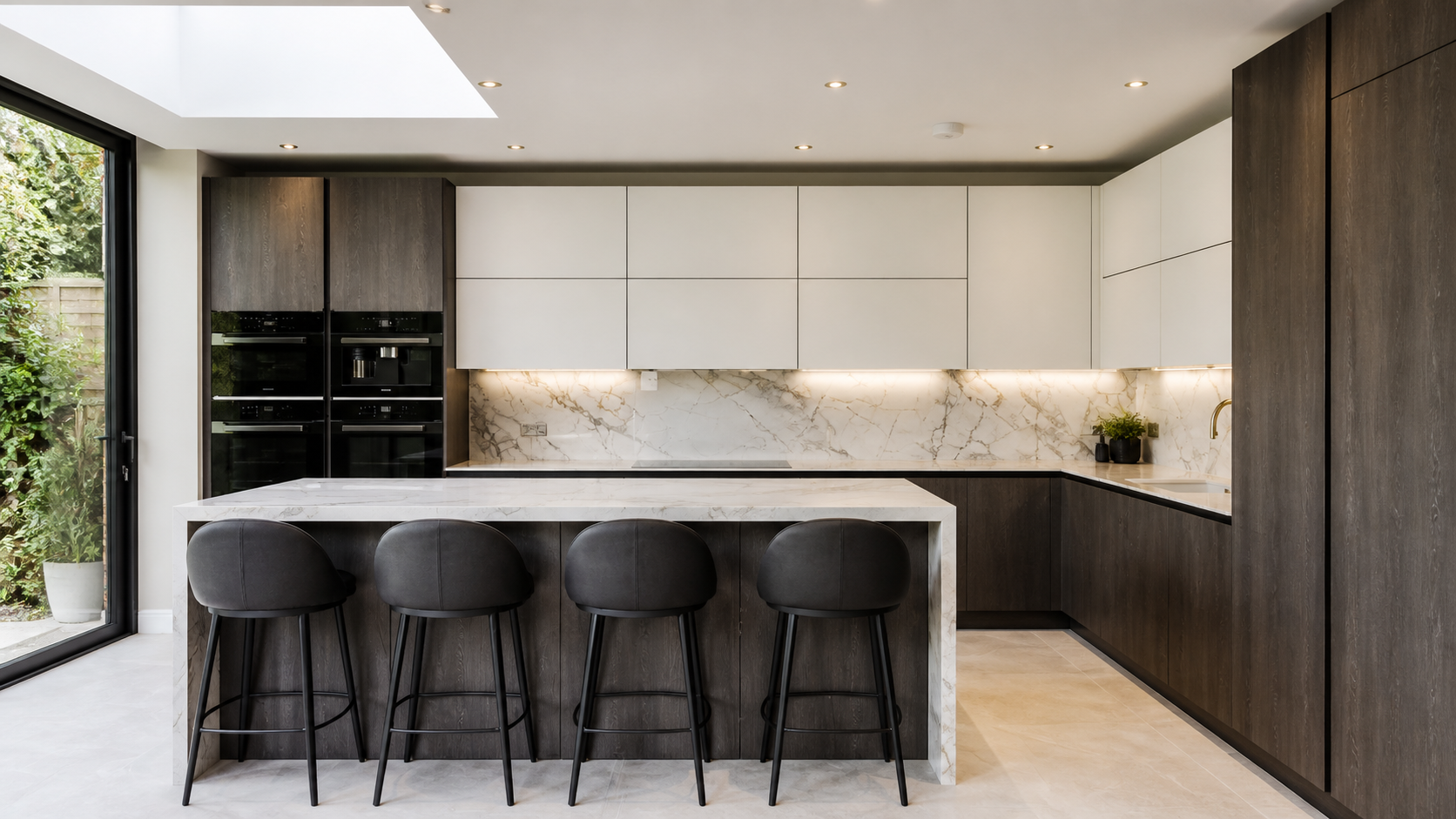 Contemporary dark wood and marble kitchen renovation